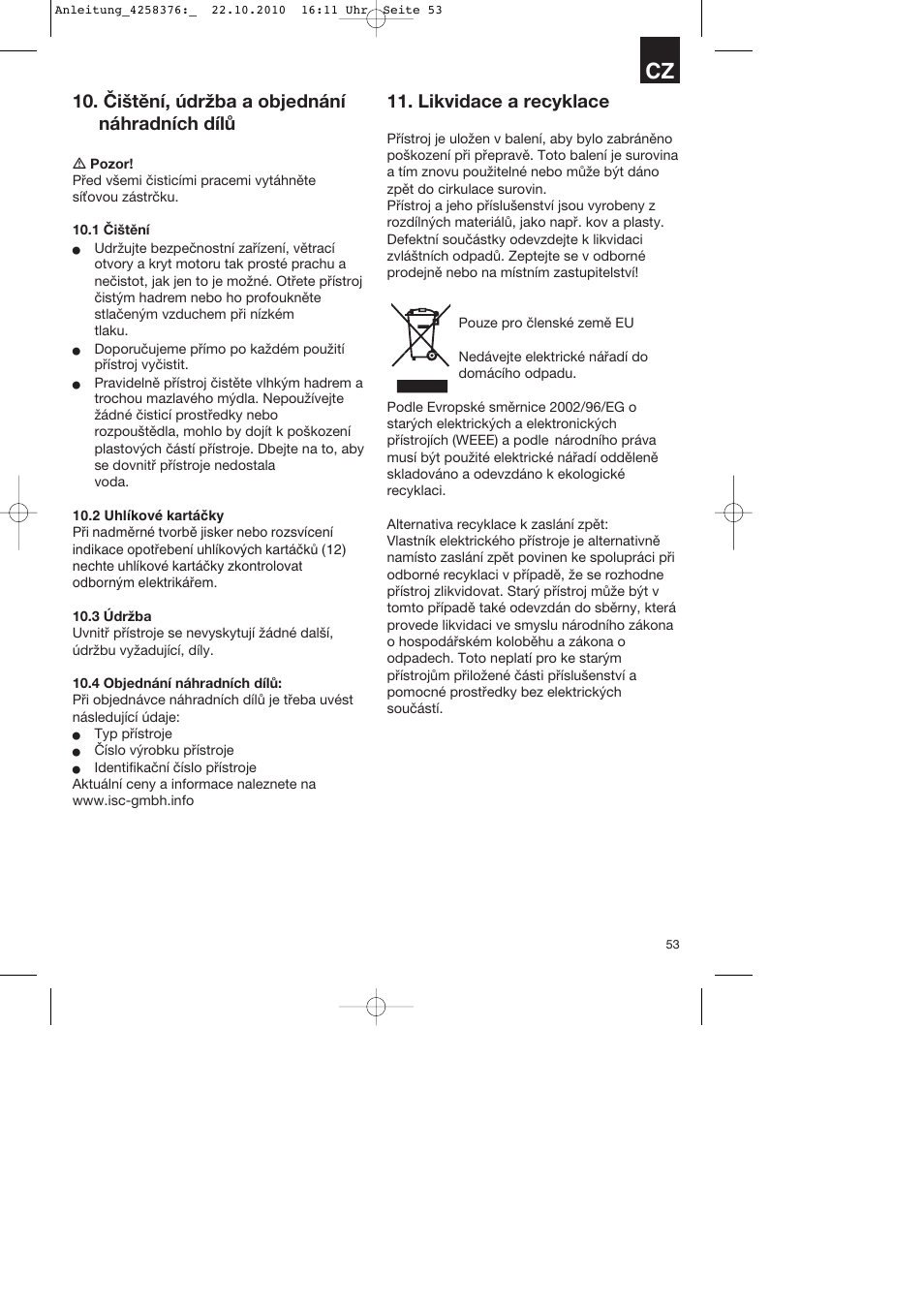 Čištění, údržba a objednání náhradních dílů, Likvidace a recyklace | Parkside PBH 1100 A1 User Manual | Page 53 / 96
