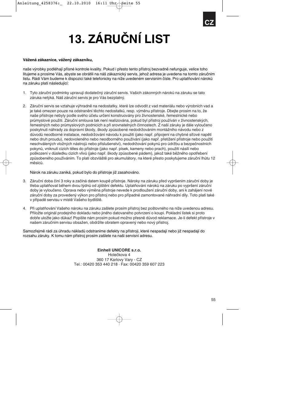 Záruční list | Parkside PBH 1100 A1 User Manual | Page 55 / 96