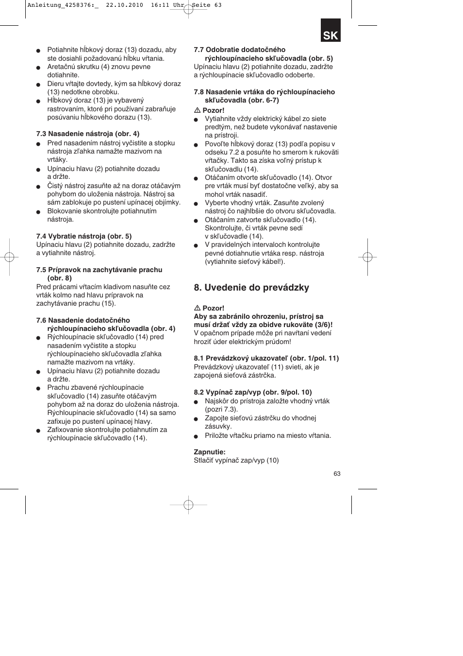 Uvedenie do prevádzky | Parkside PBH 1100 A1 User Manual | Page 63 / 96