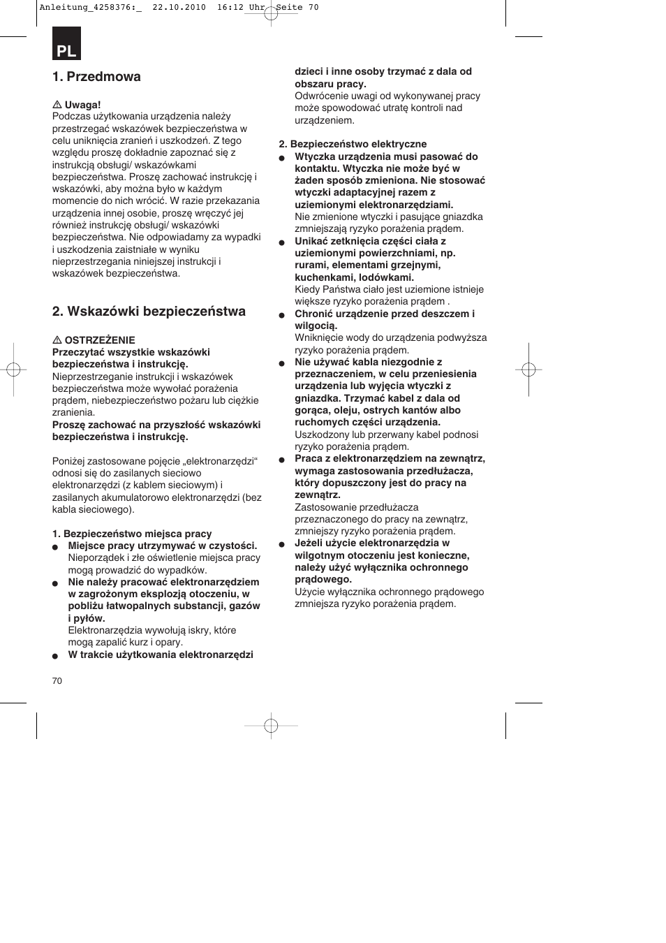Przedmowa, Wskazówki bezpieczeństwa | Parkside PBH 1100 A1 User Manual | Page 70 / 96