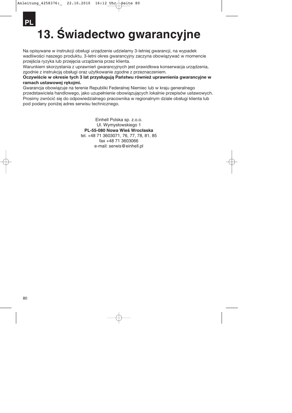 Świadectwo gwarancyjne | Parkside PBH 1100 A1 User Manual | Page 80 / 96