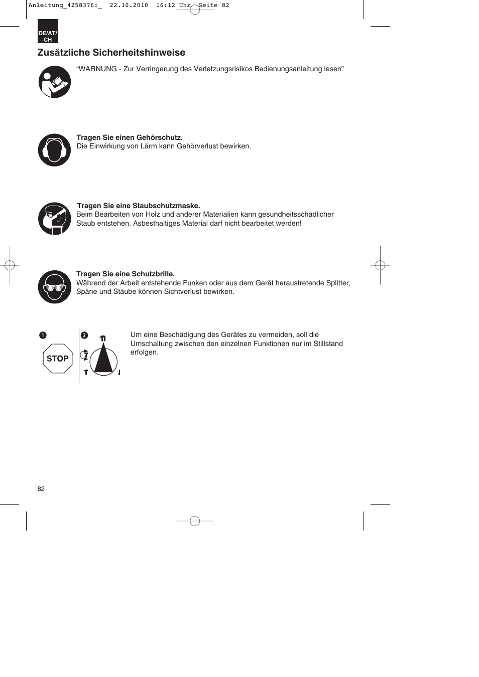 Zusätzliche sicherheitshinweise | Parkside PBH 1100 A1 User Manual | Page 82 / 96