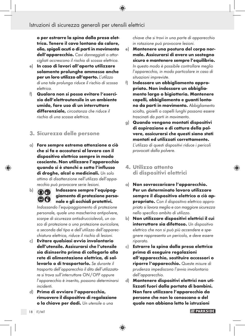 Sicurezza delle persone, Utilizzo attento di dispositivi elettrici | Parkside PEXS 270 A1 User Manual | Page 17 / 51
