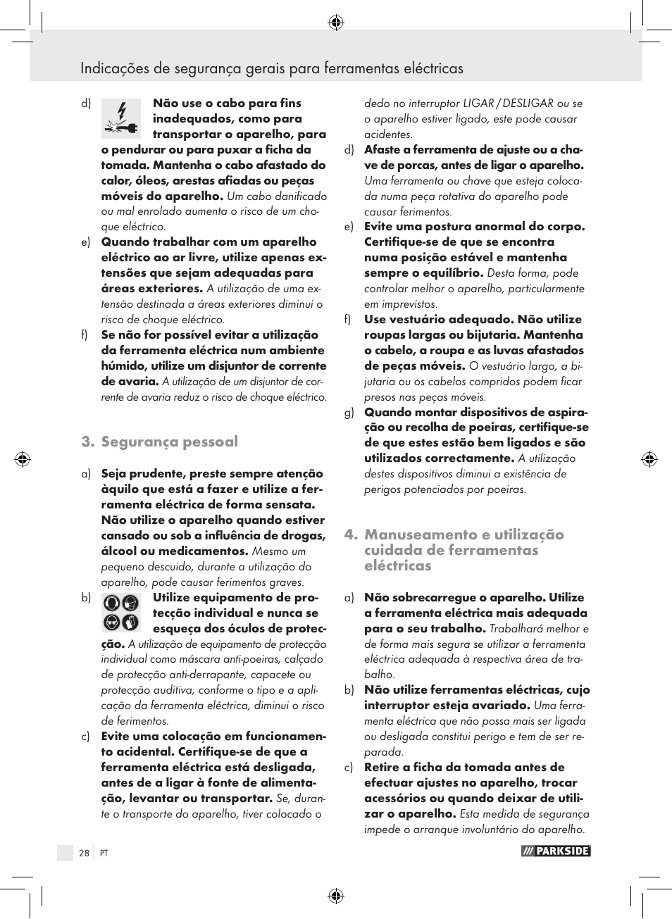 Segurança pessoal | Parkside PEXS 270 A1 User Manual | Page 27 / 51