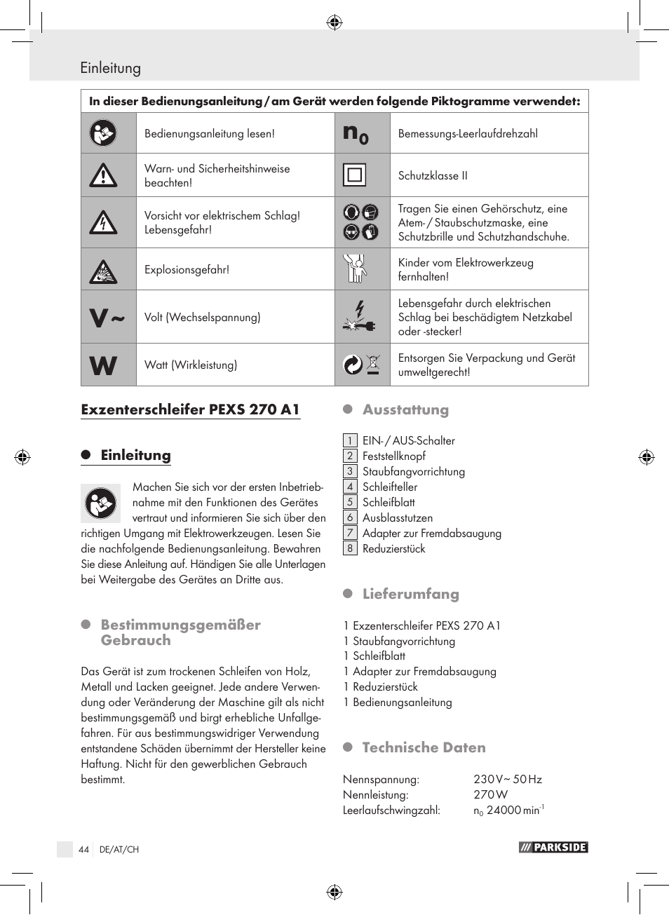 Einleitung | Parkside PEXS 270 A1 User Manual | Page 43 / 51