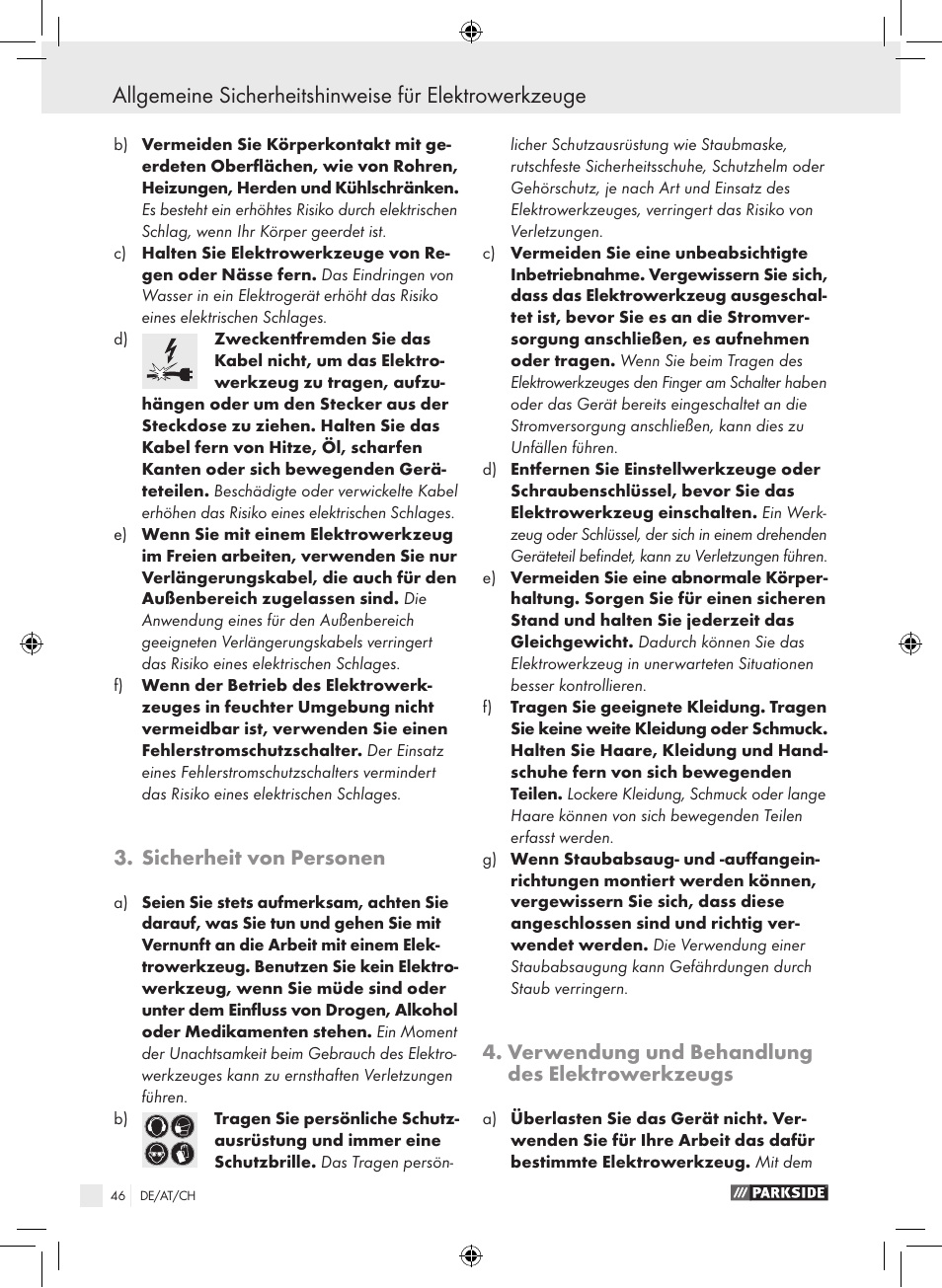 Sicherheit von personen, Verwendung und behandlung des elektrowerkzeugs | Parkside PEXS 270 A1 User Manual | Page 45 / 51