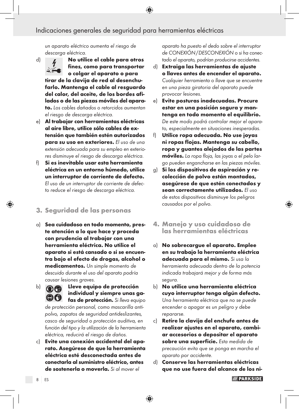 Seguridad de las personas | Parkside PEXS 270 A1 User Manual | Page 7 / 51