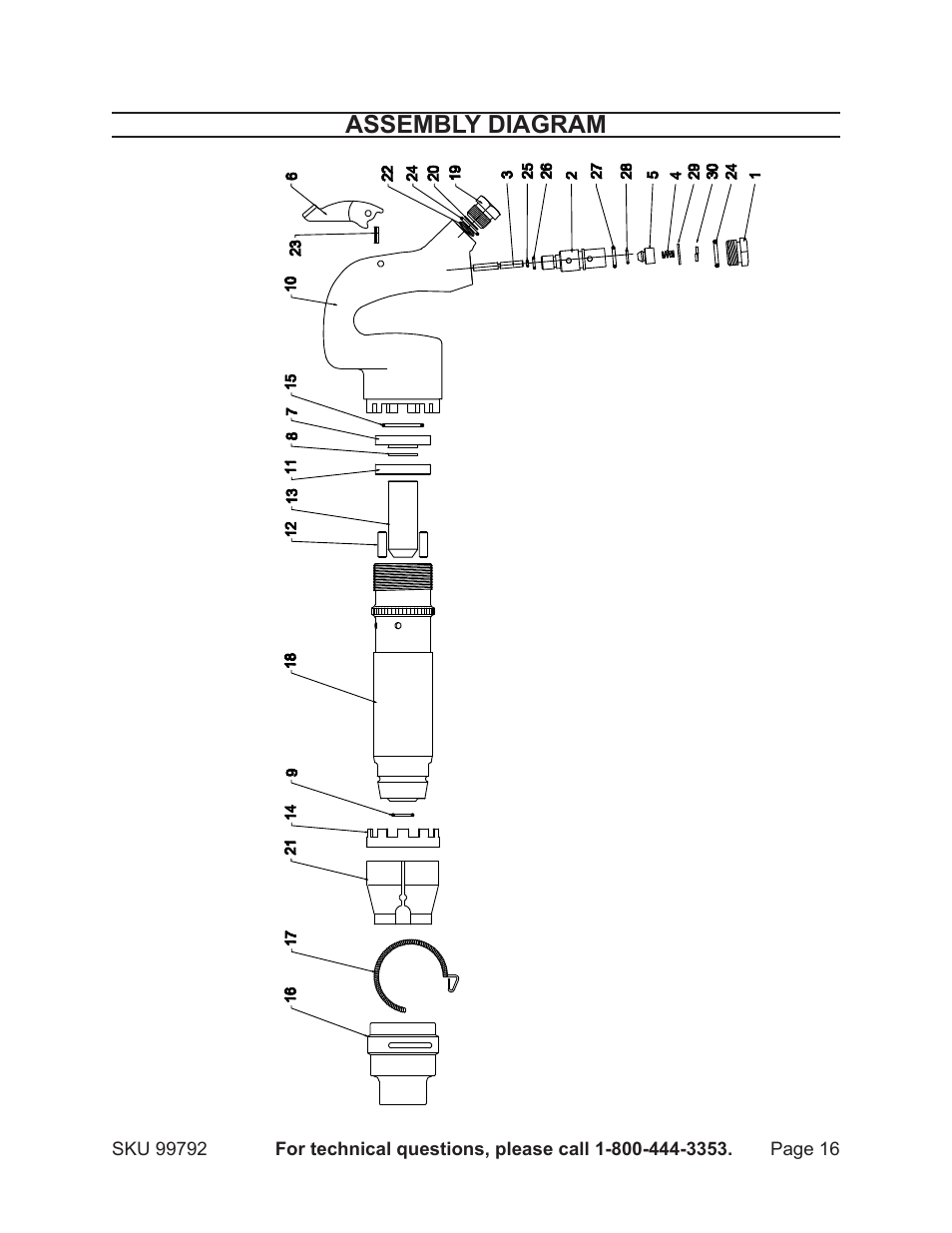 Assembly diagram | Harbor Freight Tools Model 99792 User Manual | Page 16 / 17