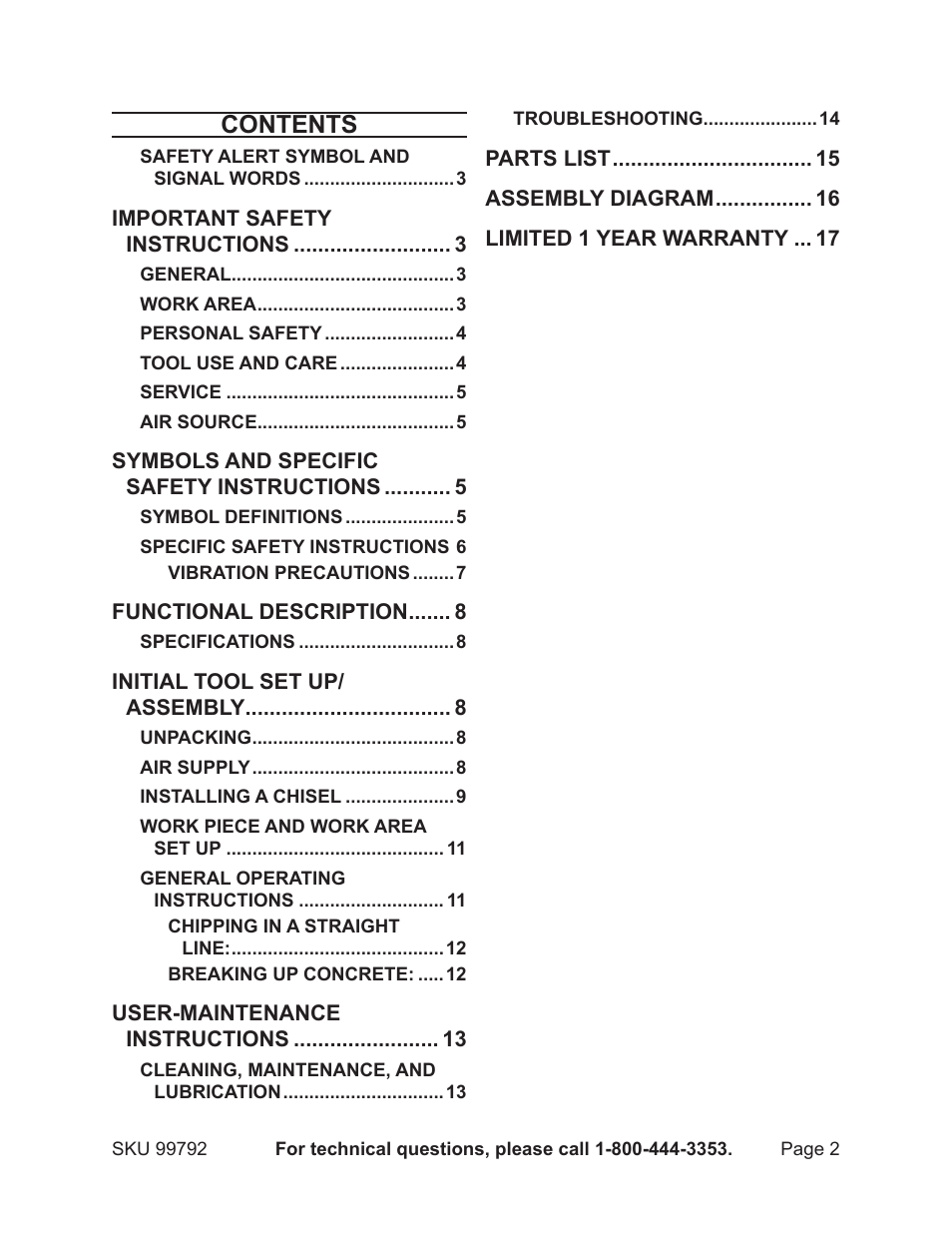 Harbor Freight Tools Model 99792 User Manual | Page 2 / 17