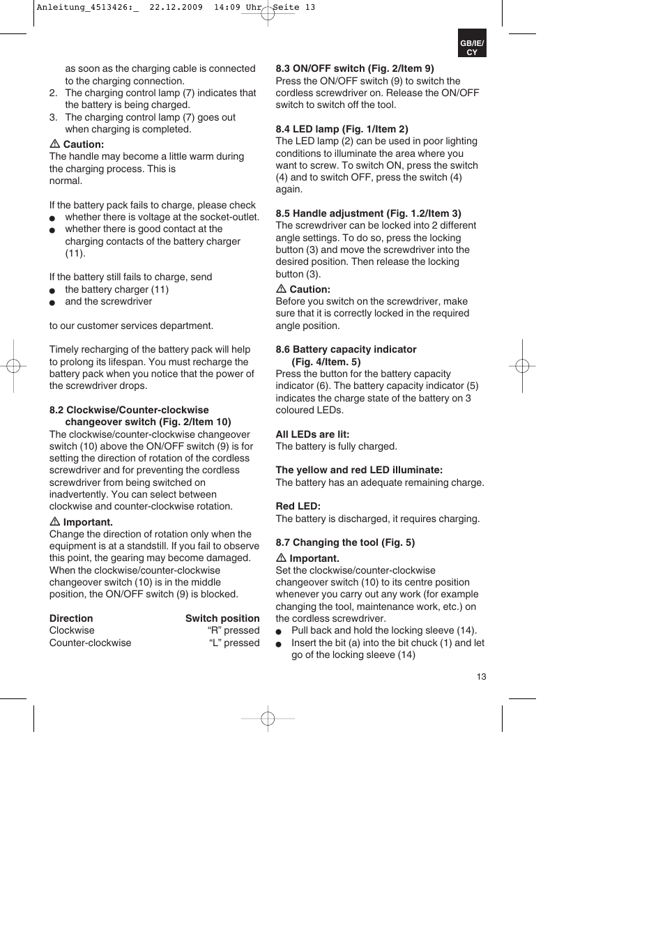 Parkside PABSS 3,6 Li User Manual | Page 13 / 20