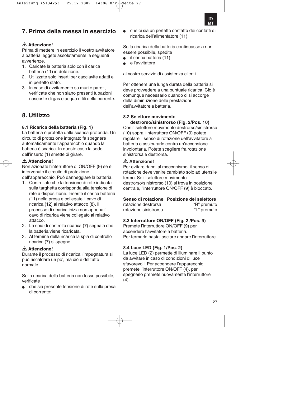 Prima della messa in esercizio, Utilizzo | Parkside PABSS 3,6 Li User Manual | Page 27 / 60