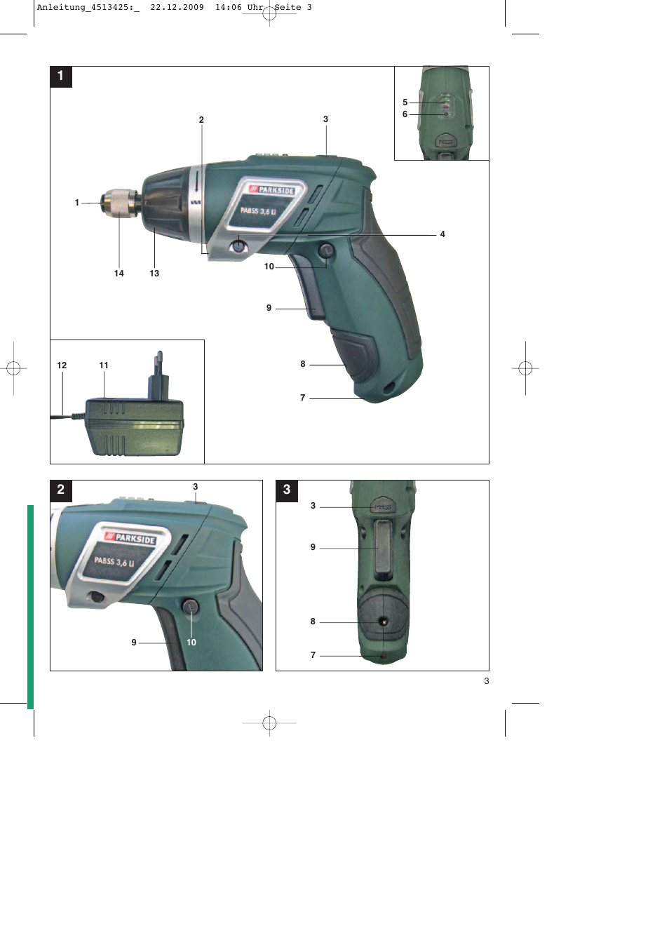 Parkside PABSS 3,6 Li User Manual | Page 3 / 60