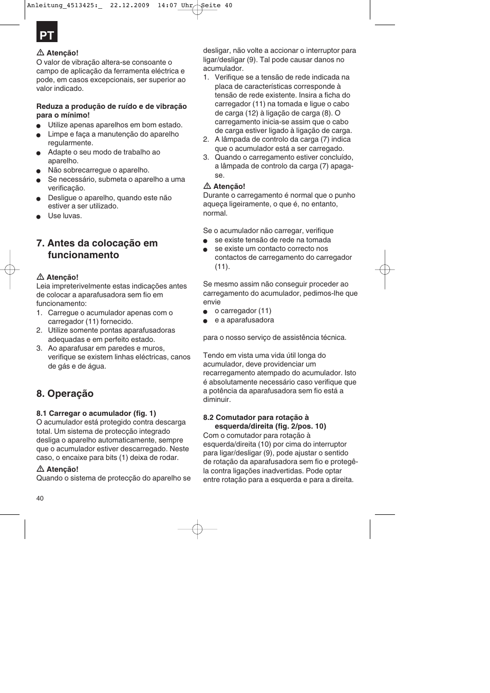 Antes da colocação em funcionamento, Operação | Parkside PABSS 3,6 Li User Manual | Page 40 / 60