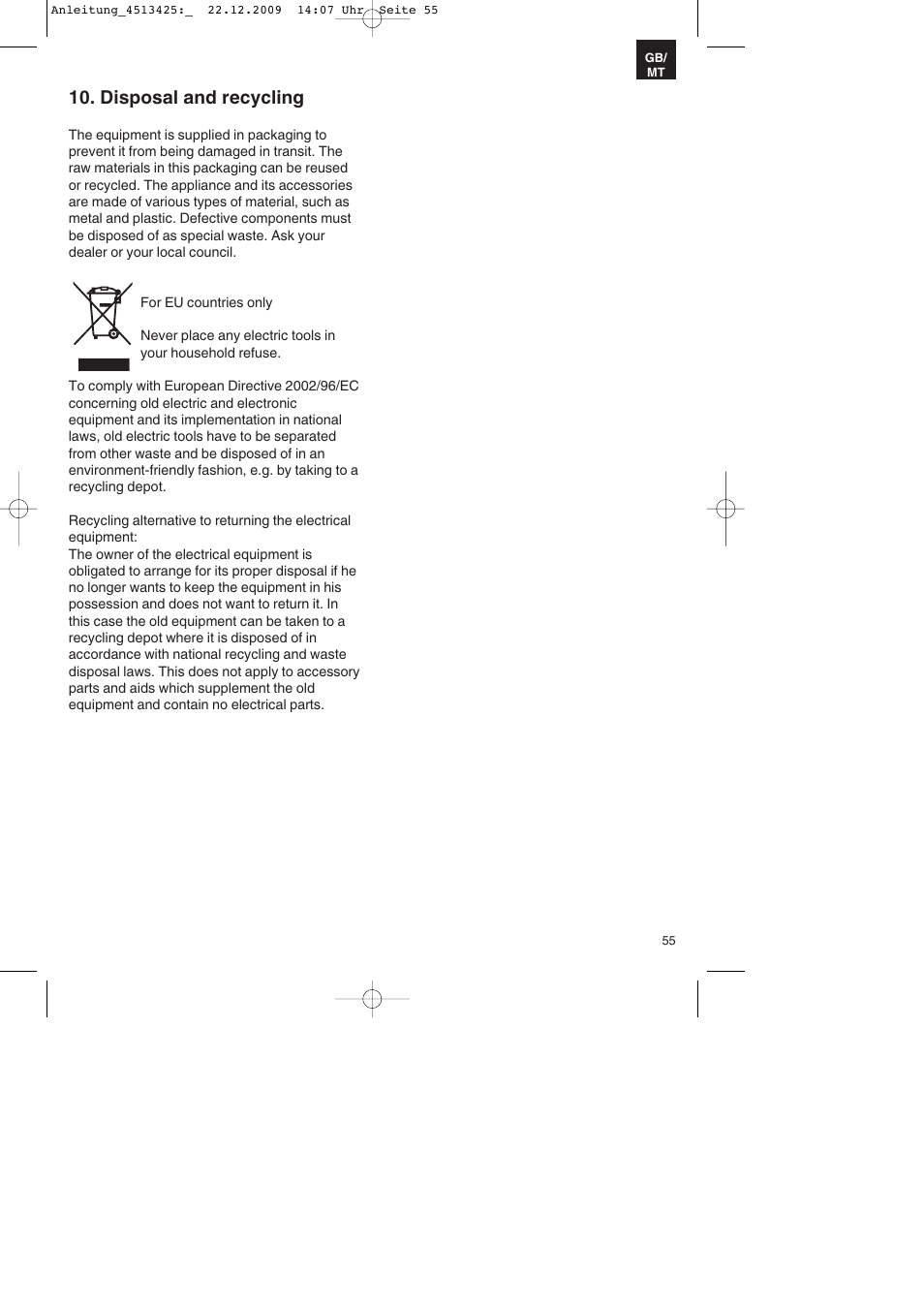 Disposal and recycling | Parkside PABSS 3,6 Li User Manual | Page 55 / 60
