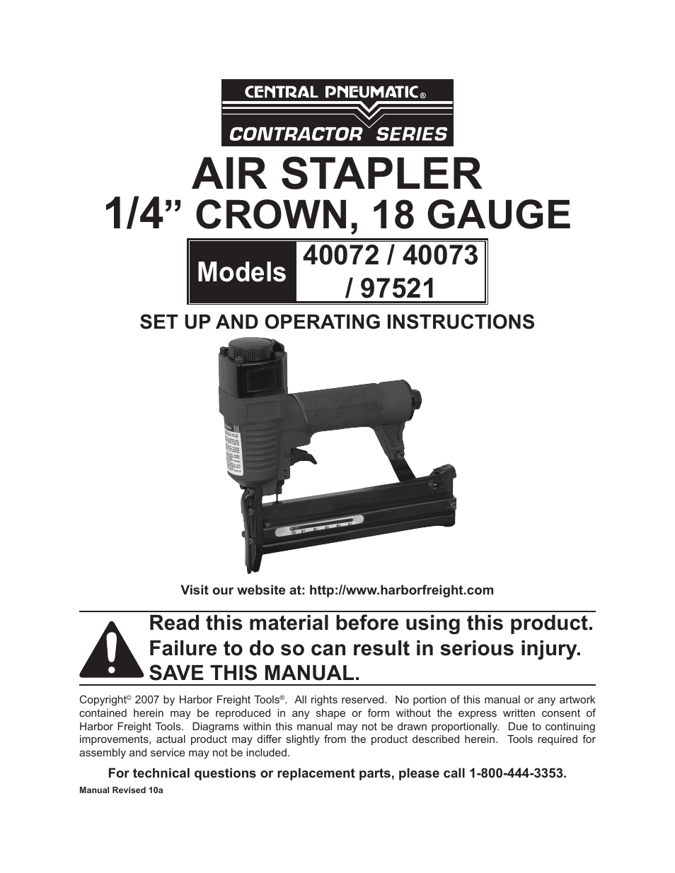 Harbor Freight Tools AIR STAPLER 40072 User Manual | 12 pages