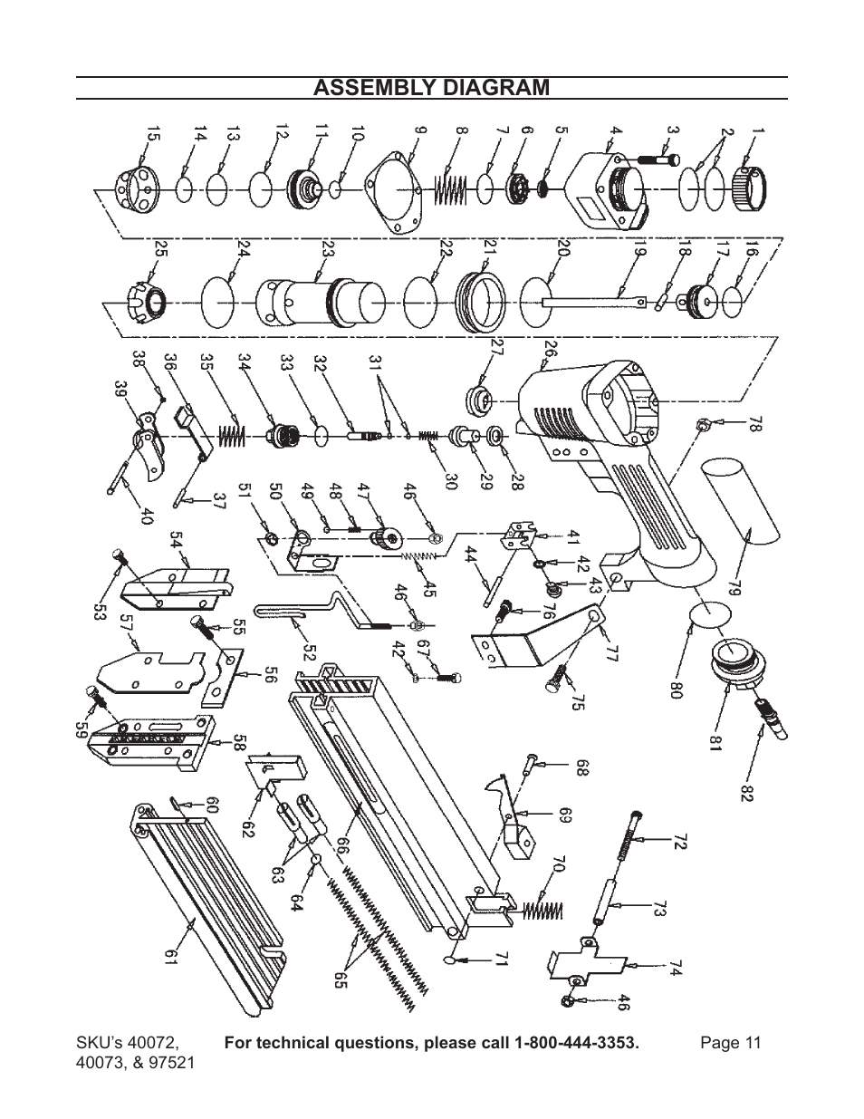 Assembly diagram | Harbor Freight Tools AIR STAPLER 40072 User Manual | Page 11 / 12