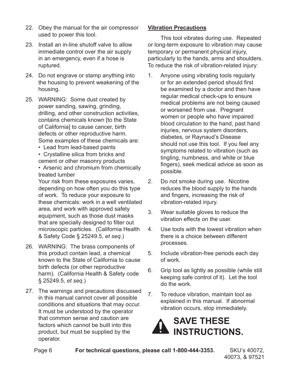 Save these instructions | Harbor Freight Tools AIR STAPLER 40072 User Manual | Page 6 / 12