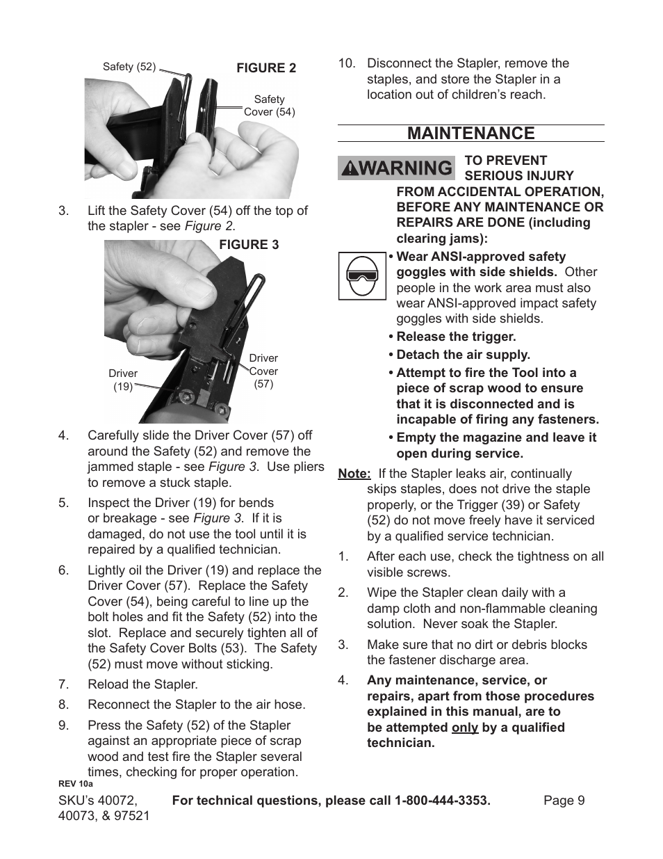 Maintenance | Harbor Freight Tools AIR STAPLER 40072 User Manual | Page 9 / 12