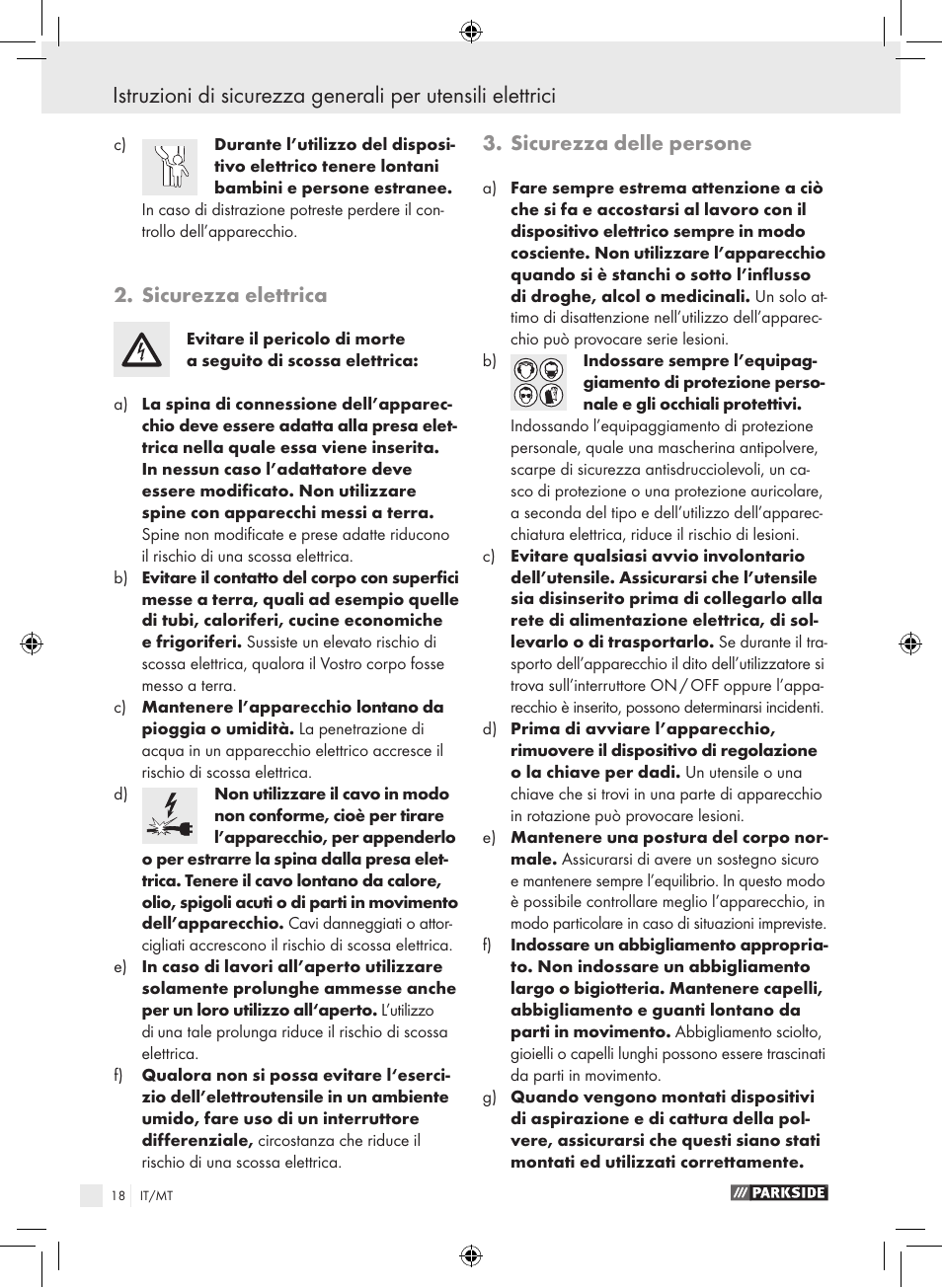 Sicurezza elettrica, Sicurezza delle persone | Parkside PPHSS 730 SE User Manual | Page 19 / 55