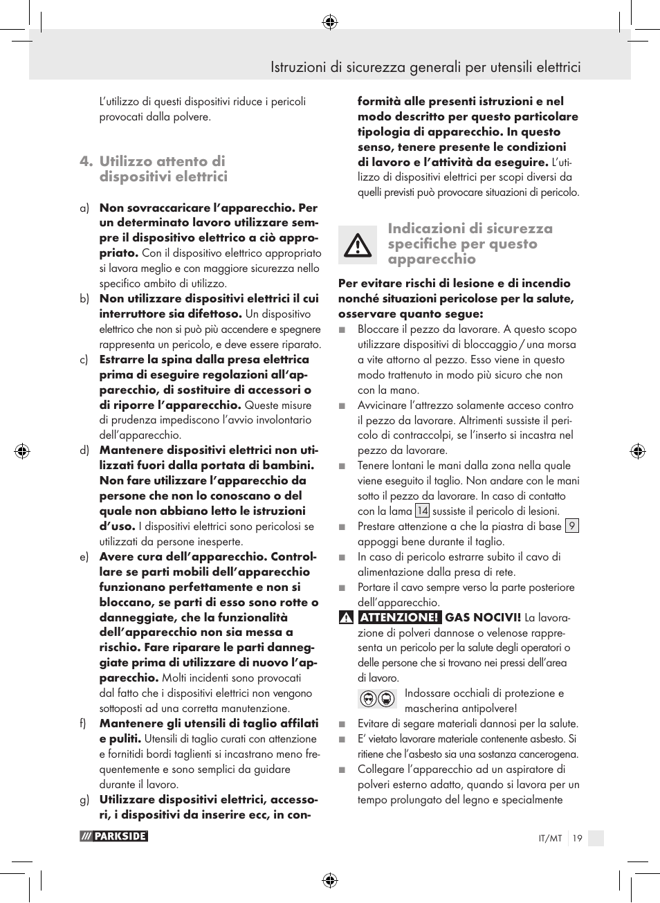 Utilizzo attento di dispositivi elettrici | Parkside PPHSS 730 SE User Manual | Page 20 / 55