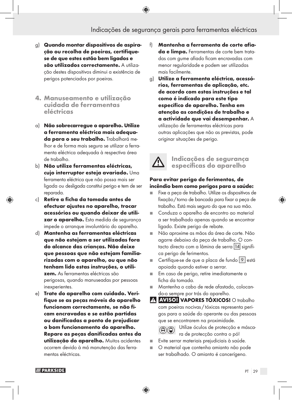 Indicações de segurança específicas do aparelho | Parkside PPHSS 730 SE User Manual | Page 30 / 55