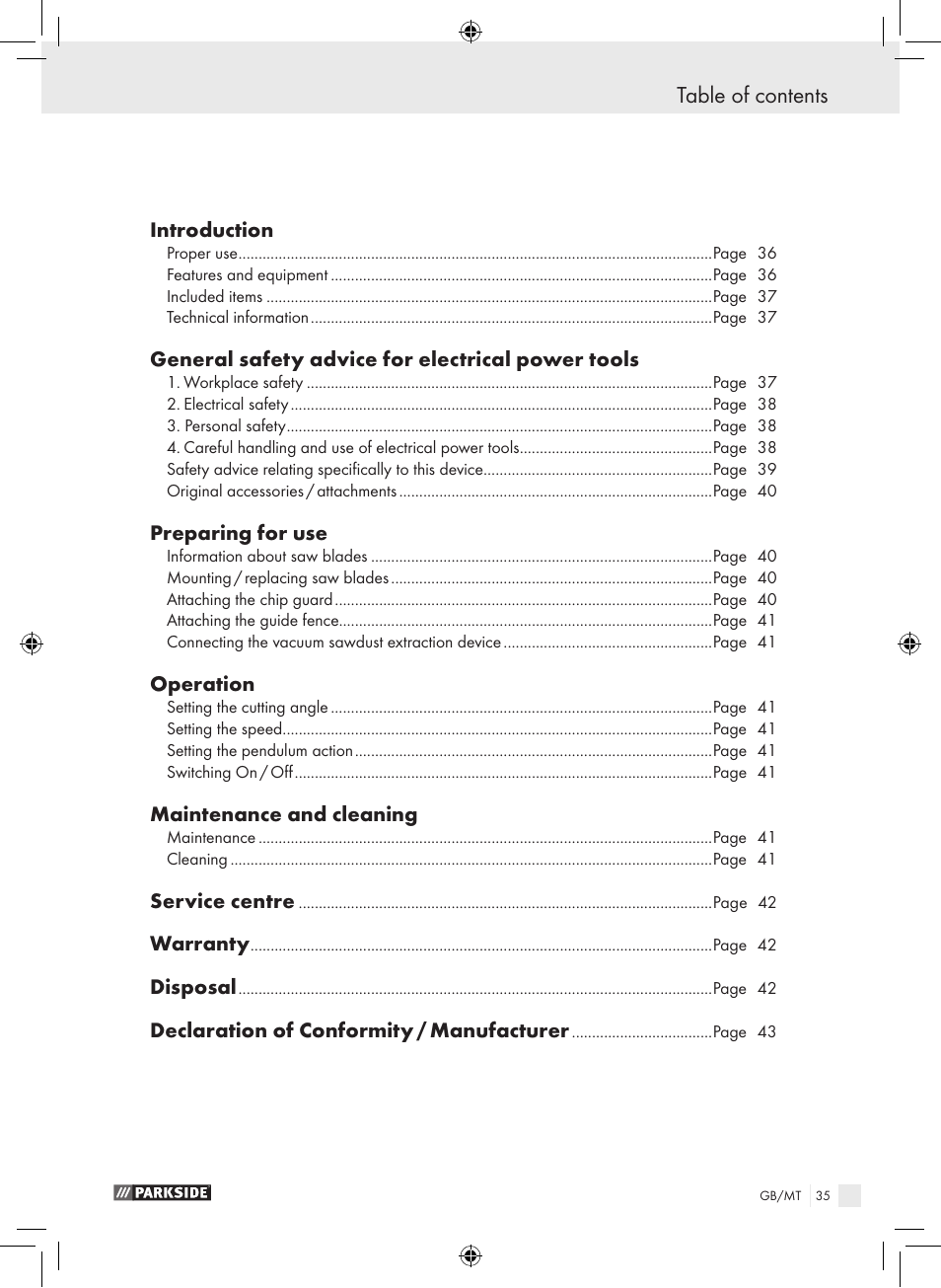 Parkside PPHSS 730 SE User Manual | Page 36 / 55