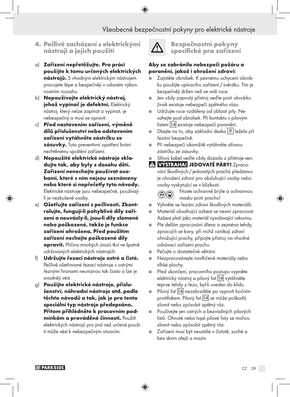 Bezpečnostní pokyny specifické pro zařízení | Parkside PPHSS 730 SE User Manual | Page 30 / 63