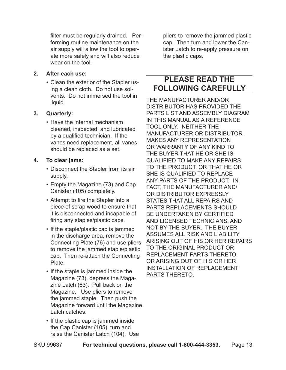 Please read the following carefully | Harbor Freight Tools Model 99637 User Manual | Page 13 / 18