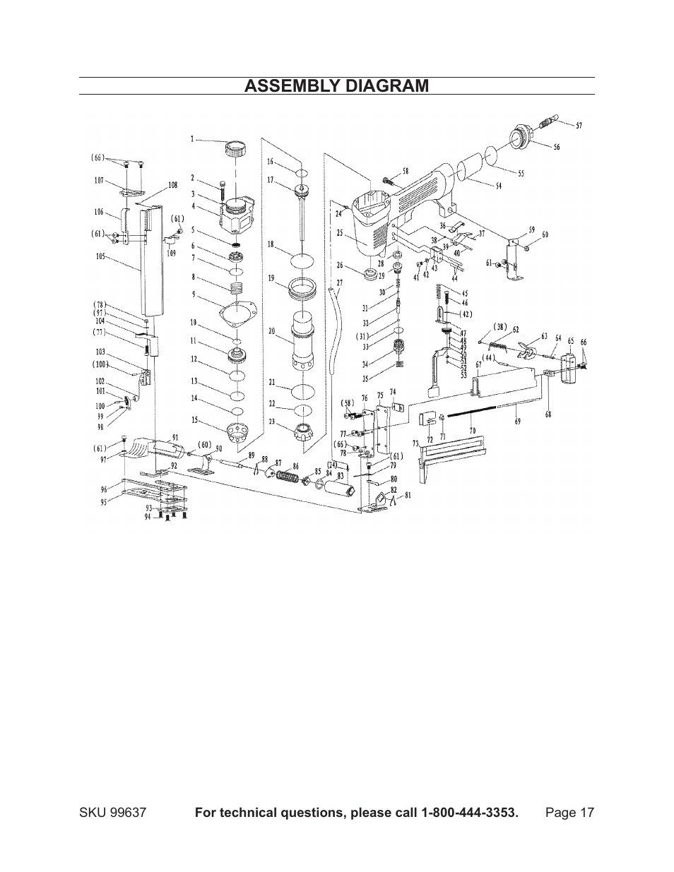 Assembly diagram | Harbor Freight Tools Model 99637 User Manual | Page 17 / 18