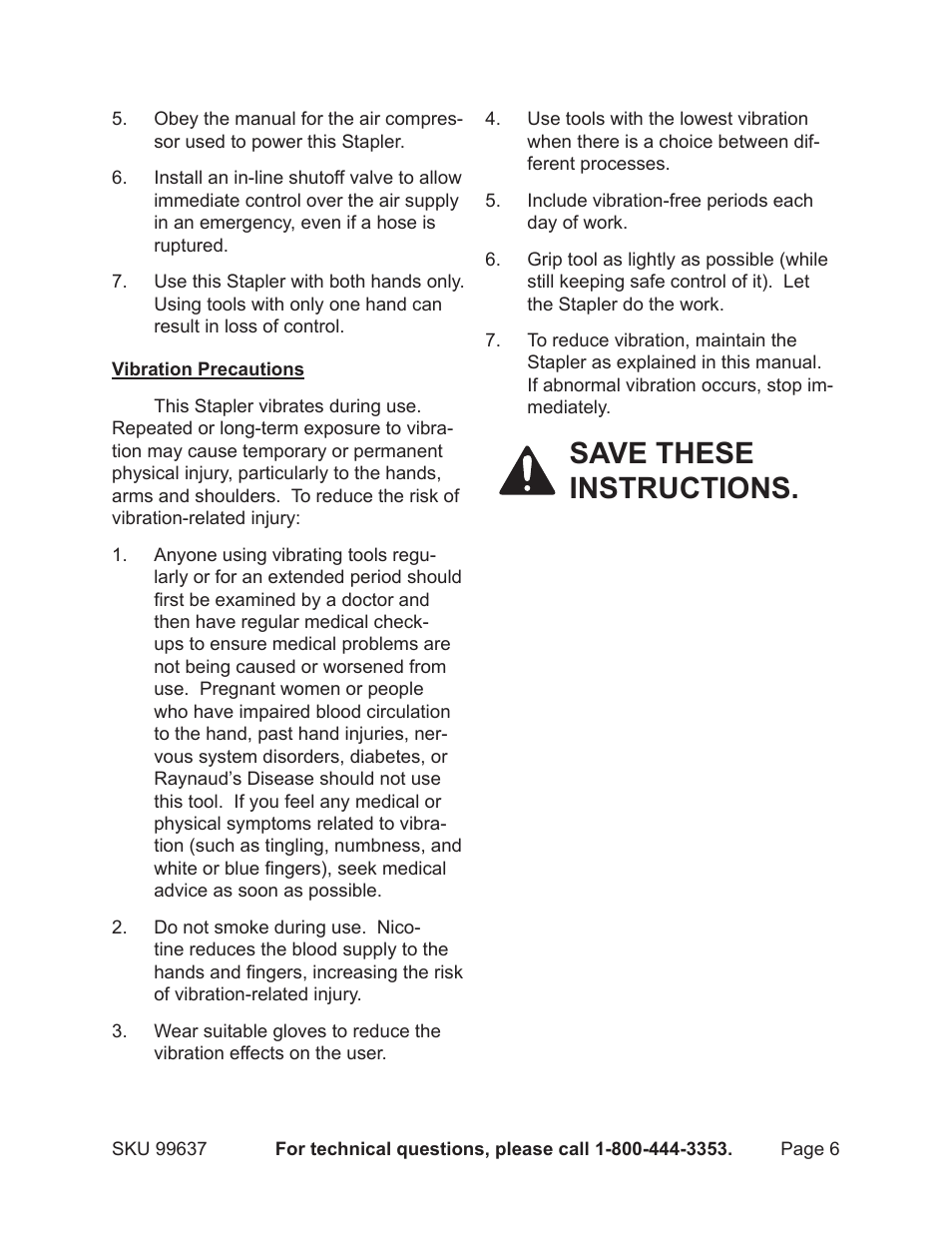 Save these instructions | Harbor Freight Tools Model 99637 User Manual | Page 6 / 18