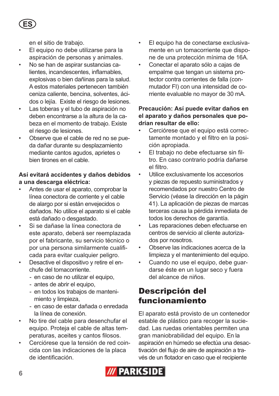 Descripción del funcionamiento | Parkside PNTS 1300 A1 User Manual | Page 6 / 42