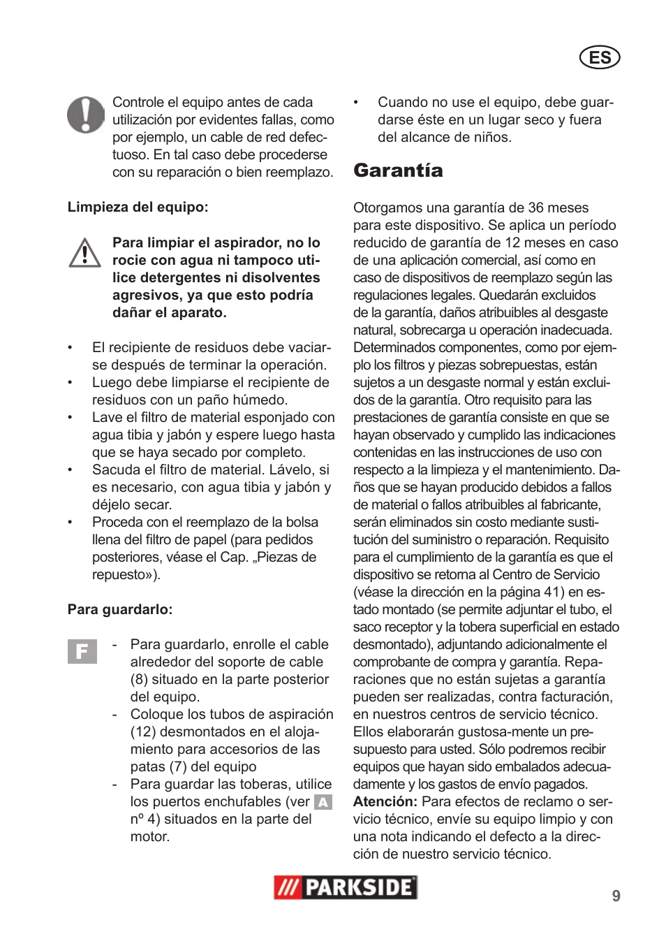 Garantía | Parkside PNTS 1300 A1 User Manual | Page 9 / 42