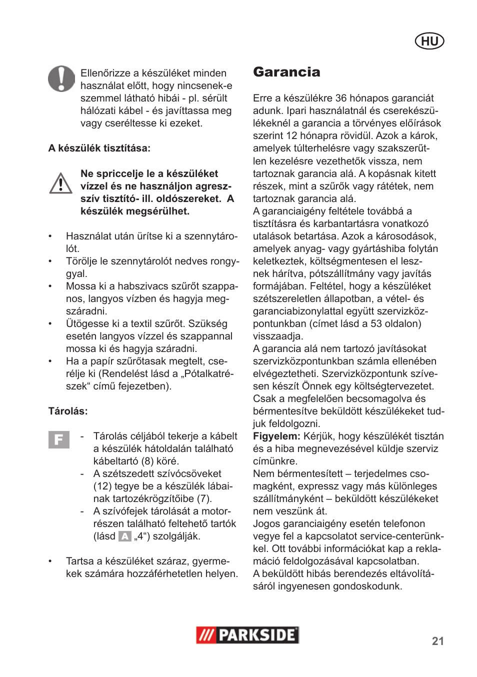 Garancia | Parkside PNTS 1300 A1 User Manual | Page 21 / 54