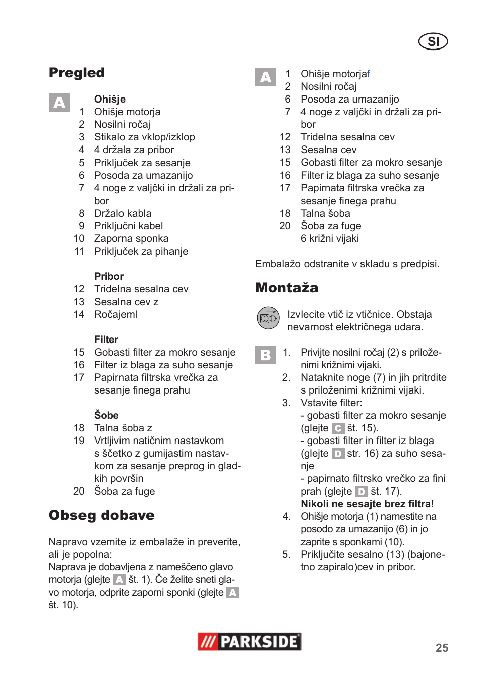 Pregled, Obseg dobave, Montaža | Parkside PNTS 1300 A1 User Manual | Page 25 / 54
