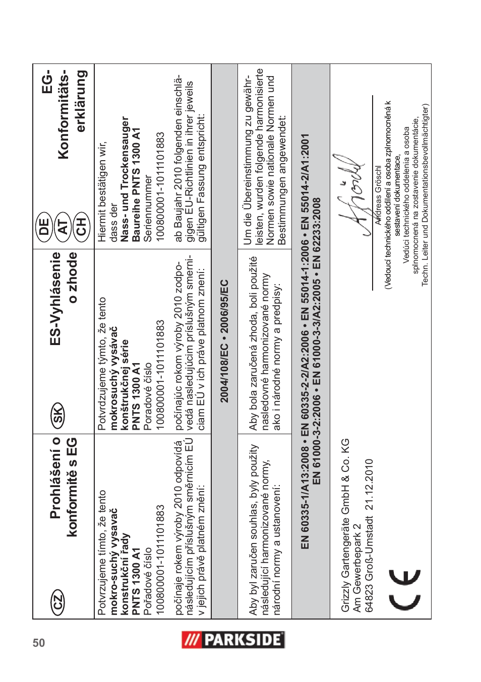 De at ch | Parkside PNTS 1300 A1 User Manual | Page 50 / 54