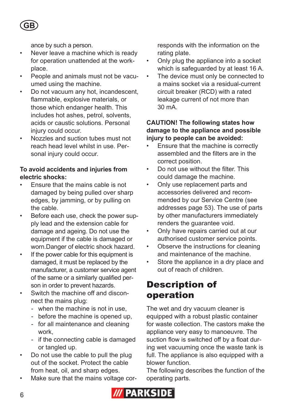 Description of operation | Parkside PNTS 1300 A1 User Manual | Page 6 / 54