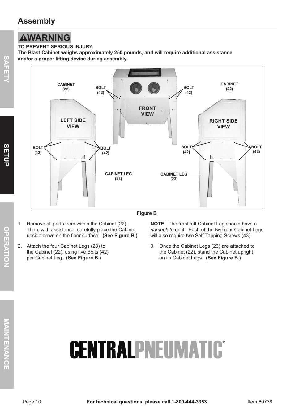 Assembly, Safet y op era tion m aintenan c e setu p | Harbor Freight Tools ITEM 60738 User Manual | Page 10 / 20