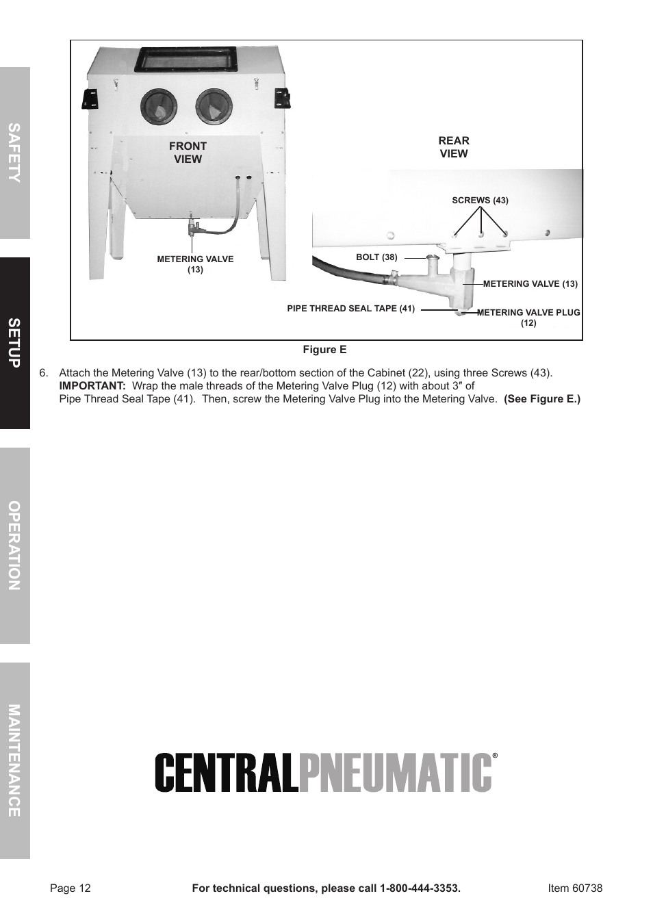 Safet y op era tion m aintenan c e setu p | Harbor Freight Tools ITEM 60738 User Manual | Page 12 / 20