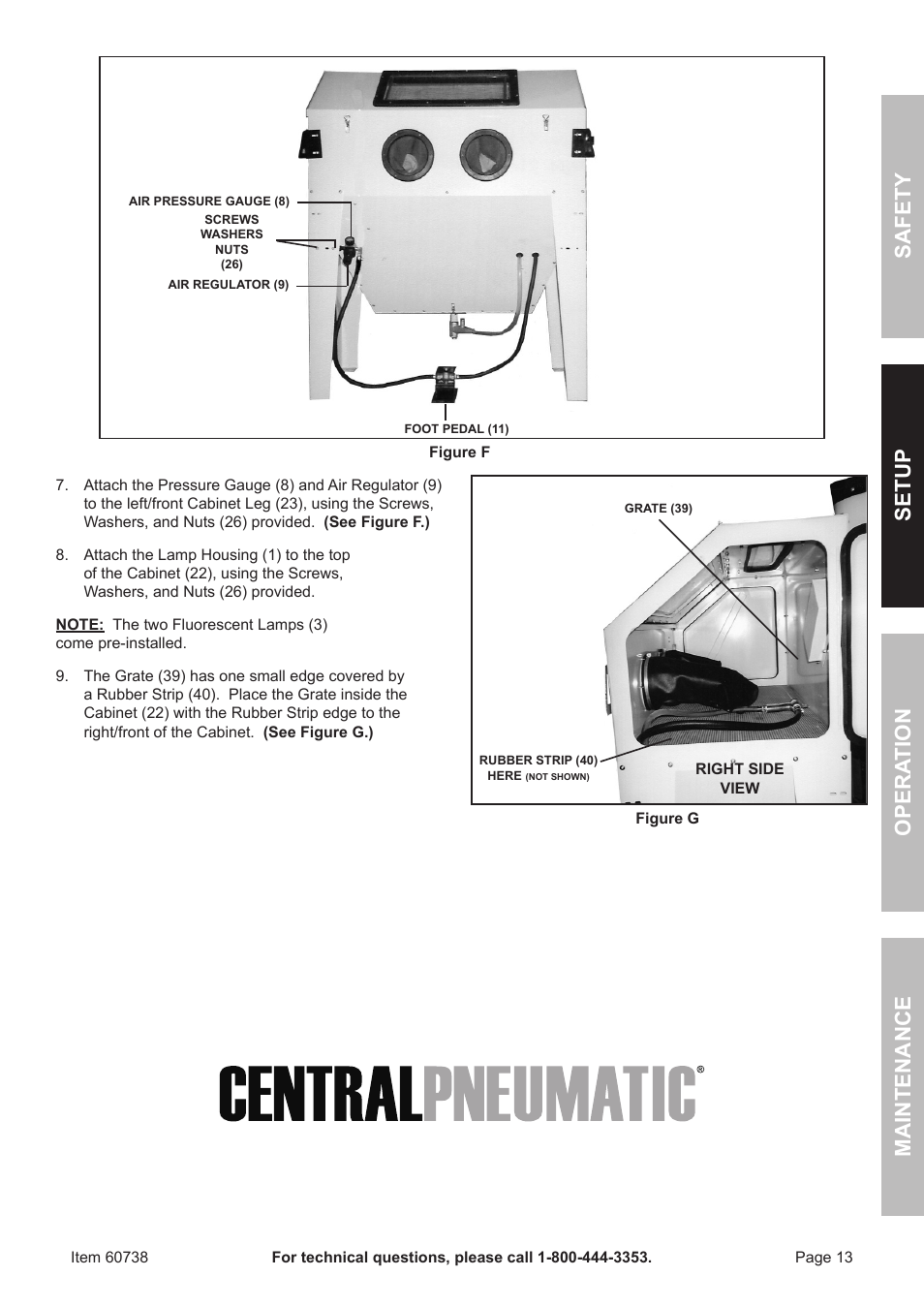 Safet y op era tion m aintenan c e setu p | Harbor Freight Tools ITEM 60738 User Manual | Page 13 / 20