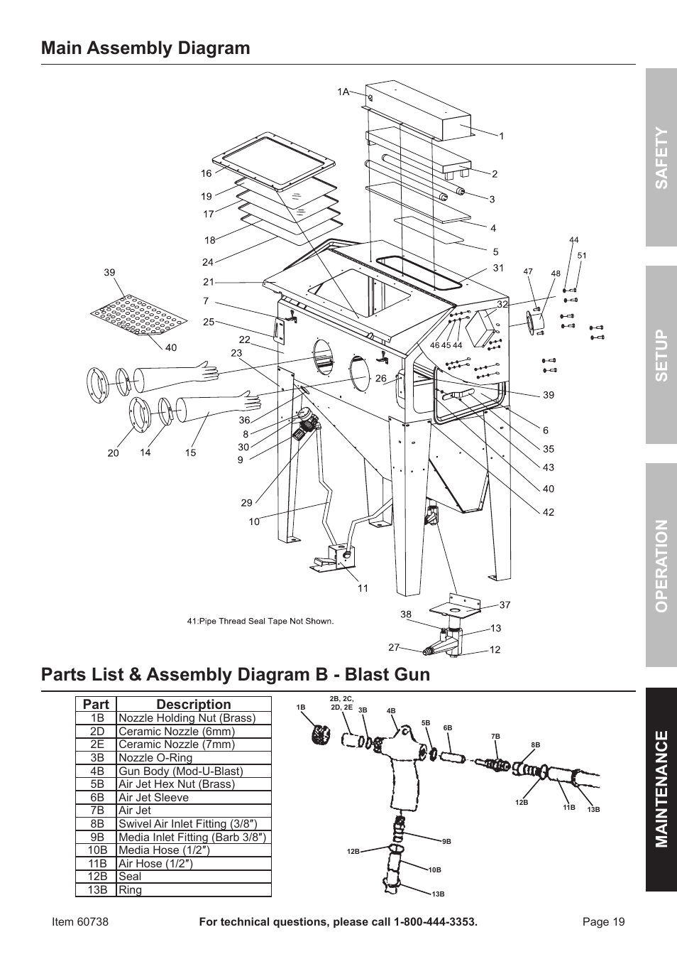 Safet y op era tion m aintenan c e setu p | Harbor Freight Tools ITEM 60738 User Manual | Page 19 / 20