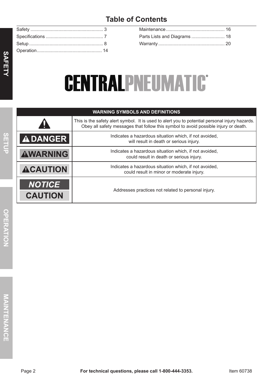 Harbor Freight Tools ITEM 60738 User Manual | Page 2 / 20