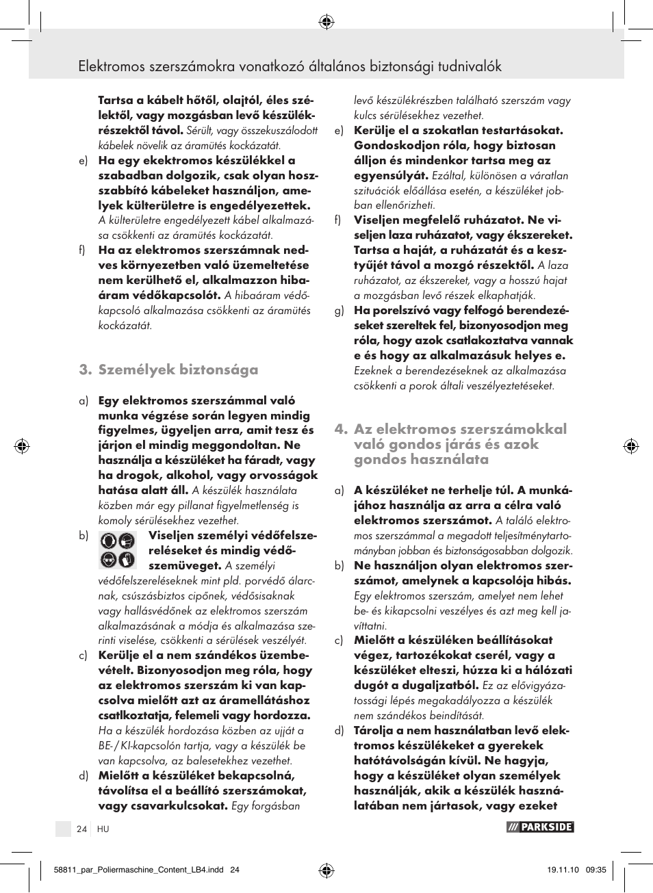 Személyek biztonsága | Parkside PWP 90 A1 User Manual | Page 26 / 62