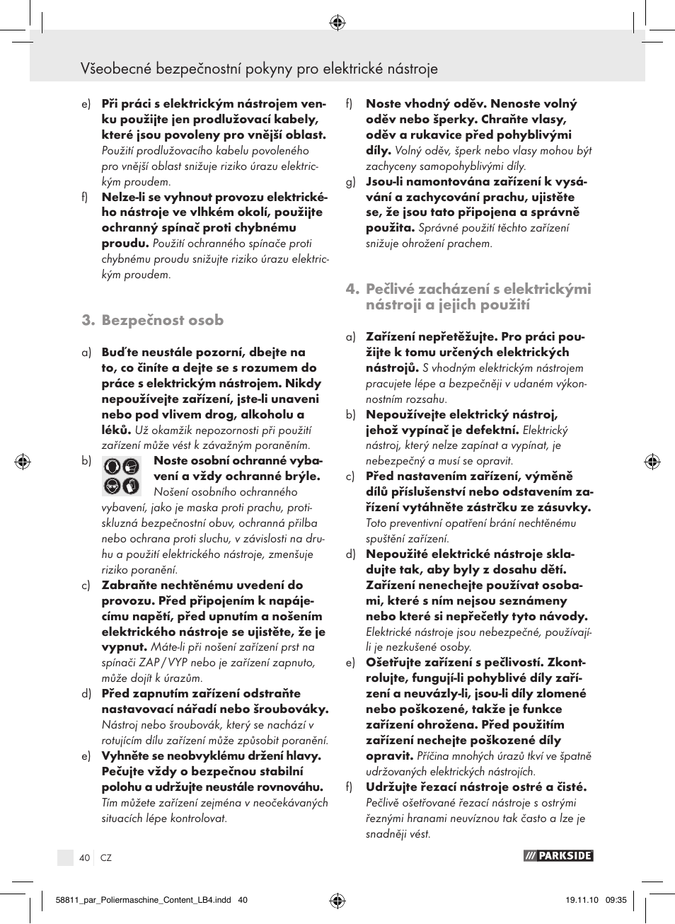 Bezpečnost osob | Parkside PWP 90 A1 User Manual | Page 42 / 62