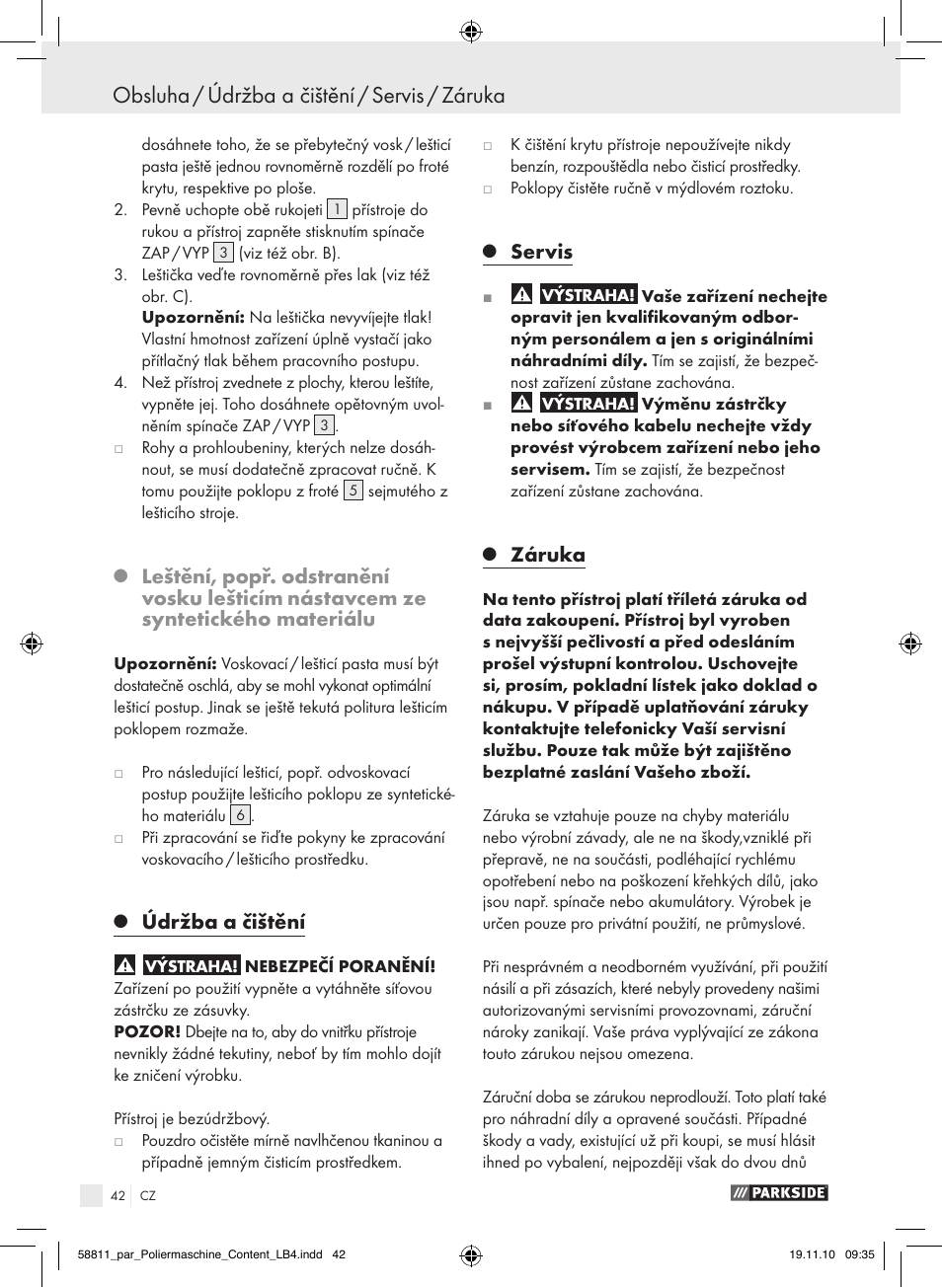 Obsluha / údržba a čištění / servis / záruka, Leštění, popř. odstranění vosku lešticím, Nástavcem ze syntetického materiálu | Údržba a čištění, Servis, Záruka | Parkside PWP 90 A1 User Manual | Page 44 / 62