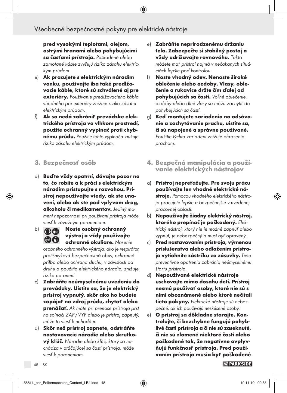 Bezpečnosť osôb | Parkside PWP 90 A1 User Manual | Page 50 / 62
