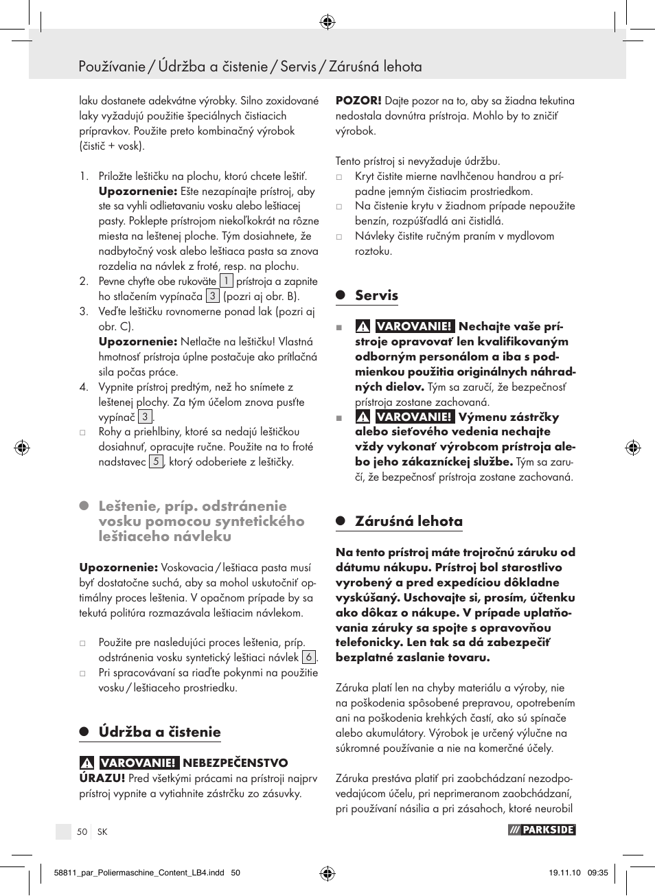 Údržba a čistenie, Servis, Záruśná lehota | Parkside PWP 90 A1 User Manual | Page 52 / 62