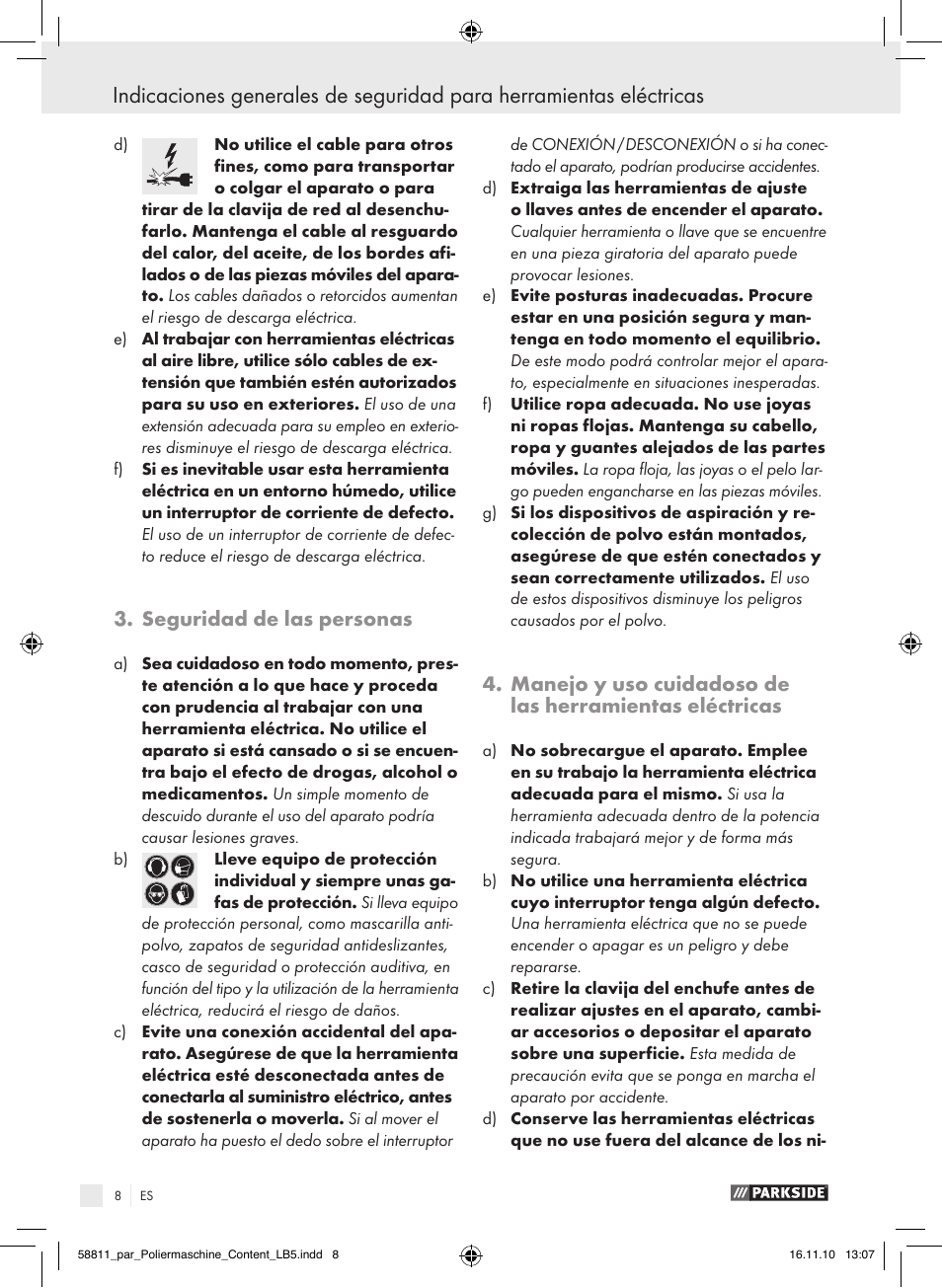 Seguridad de las personas | Parkside PWP 90 A1 User Manual | Page 10 / 46