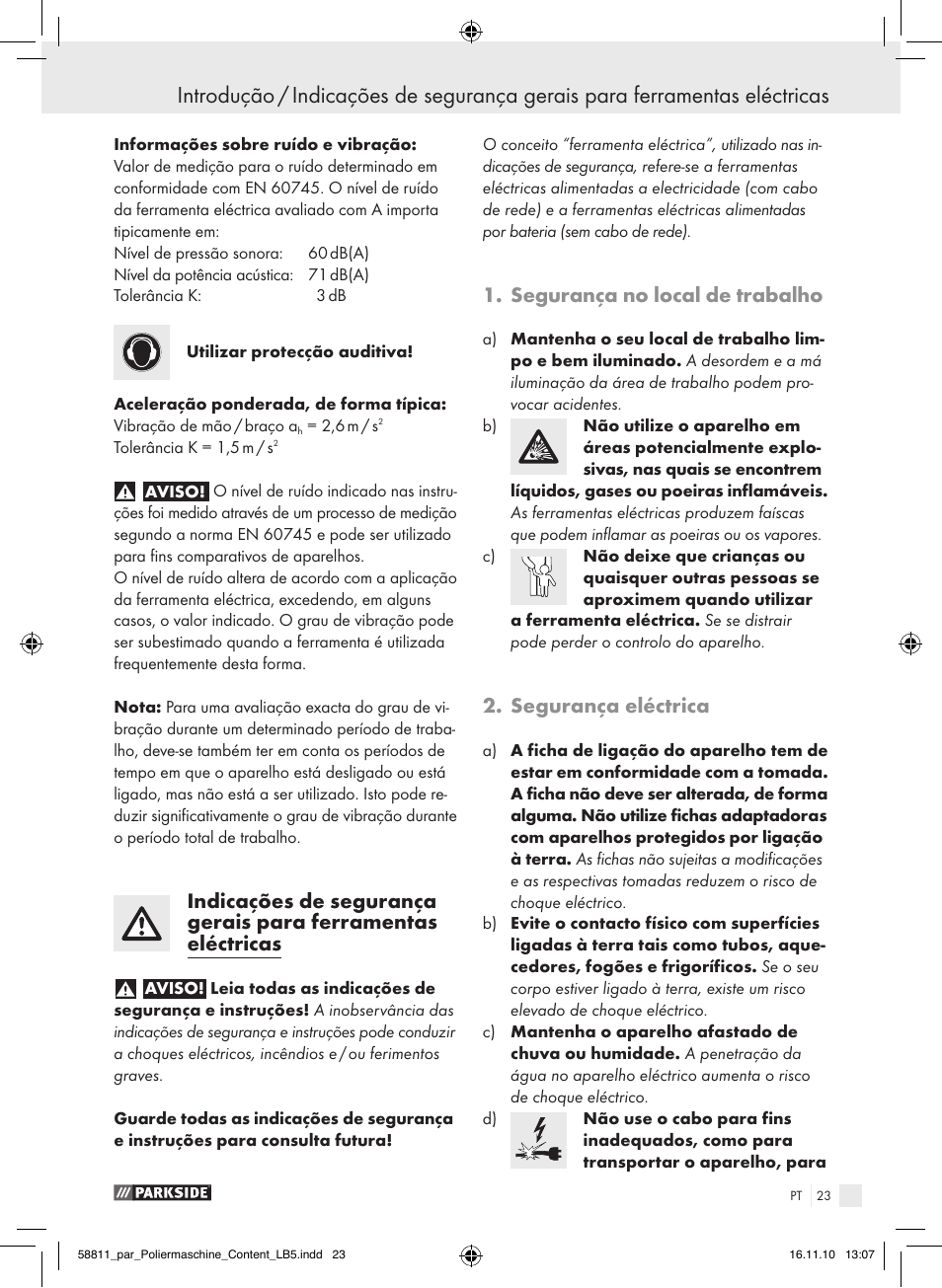 Segurança no local de trabalho, Segurança eléctrica | Parkside PWP 90 A1 User Manual | Page 25 / 46