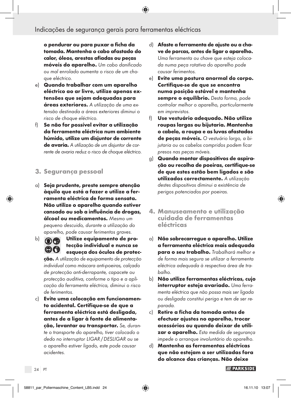 Segurança pessoal | Parkside PWP 90 A1 User Manual | Page 26 / 46