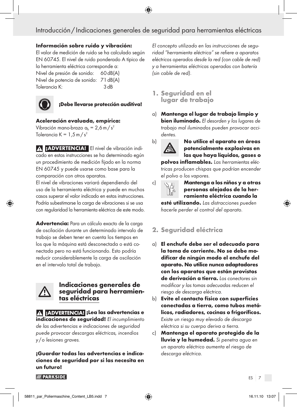 Seguridad en el lugar de trabajo, Seguridad eléctrica | Parkside PWP 90 A1 User Manual | Page 9 / 46